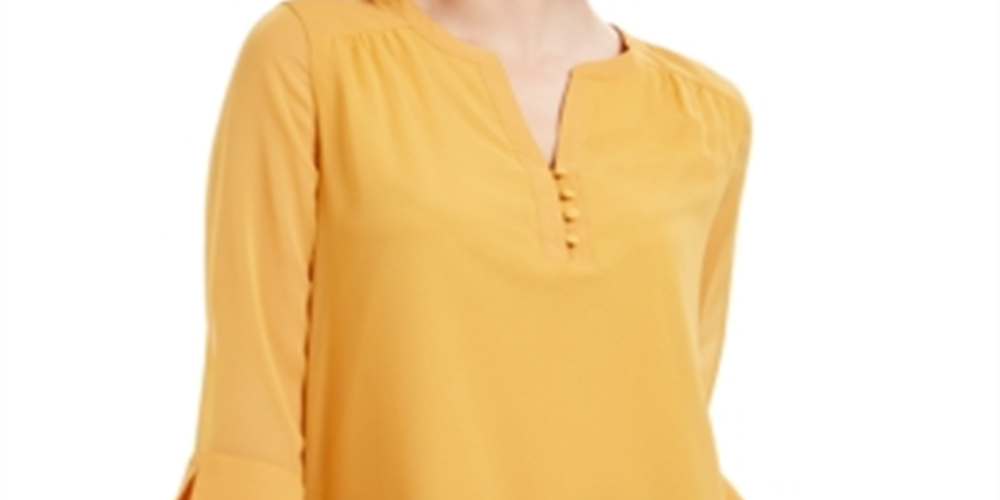 Charter Club Women's Sheer Sleeve Top Yellow Size XX-Large