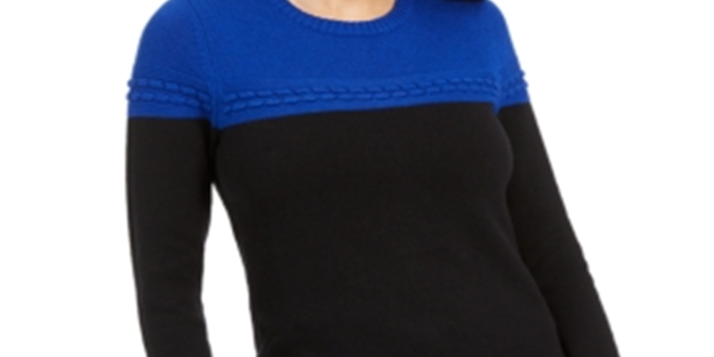Charter Club Women's Colorblocked Mixed Stitch Sweater Blue Size Small
