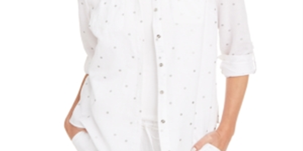 Charter Club Women's Foil Dot Linen Top White Size X-Large