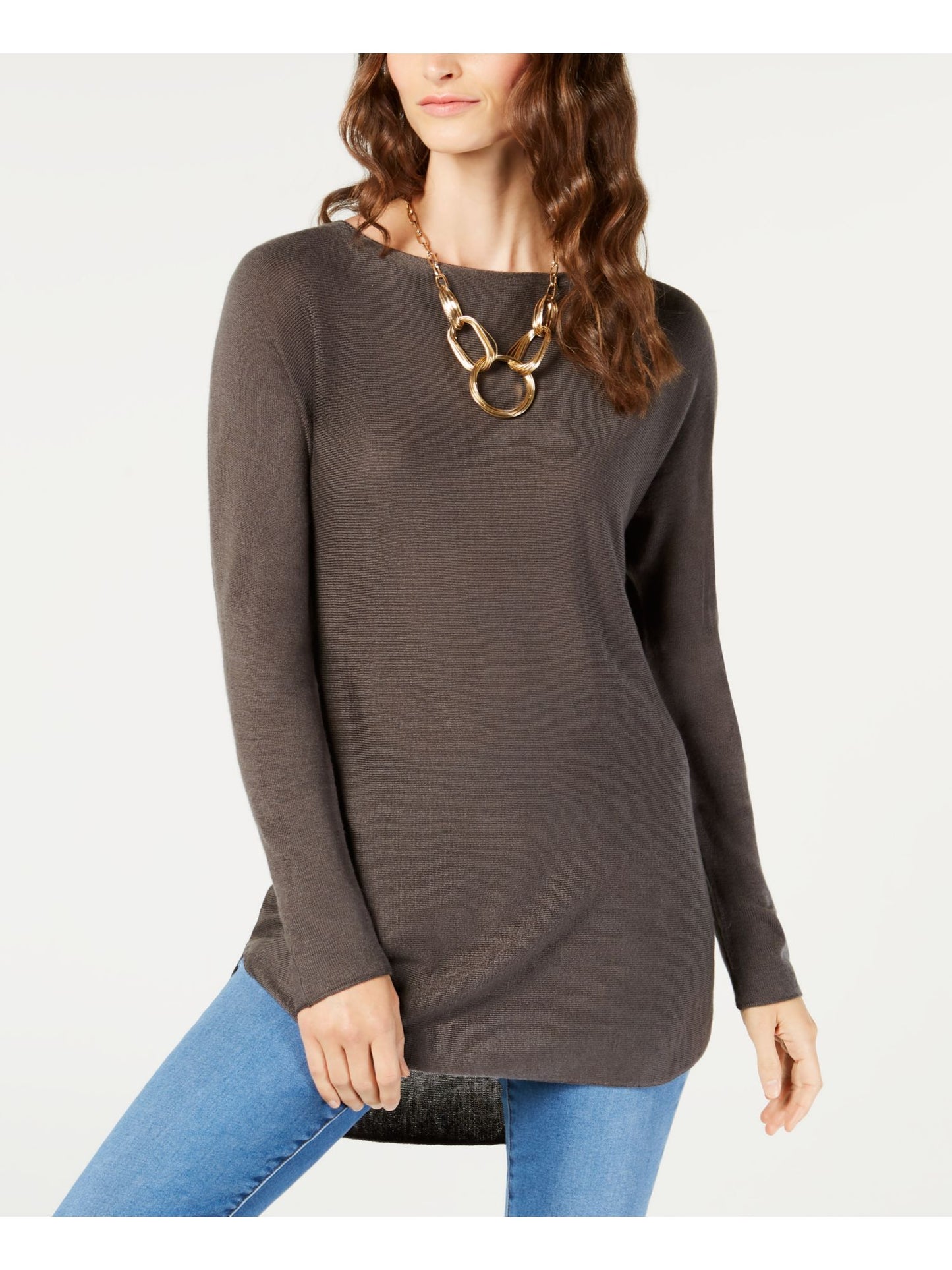 INC International Concepts Women's Shirttail Hi Low Boatneck Sweater Gray Size XX-Large