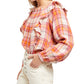 Free People Women's Siena Plaid Square Neck Top Brown Size X-Small