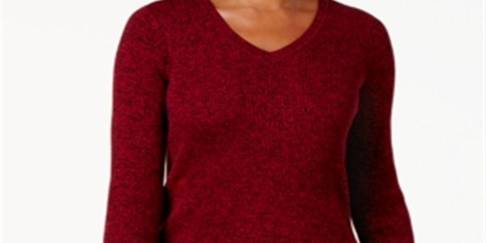 Karen Scott Women's Cotton Ribbed Marled Sweater Chestnut Size Petite L