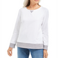 Karen Scott Women's Sport Contrast Hem Sweatshirt White Size Small