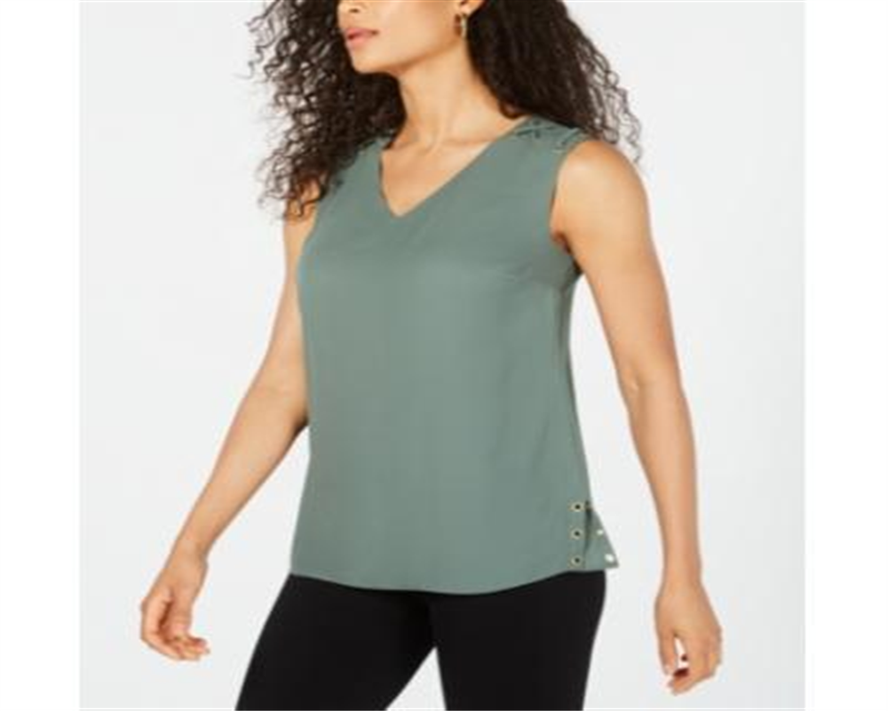 JM Collection Women's Grommet Trim Top Green Size X-Large