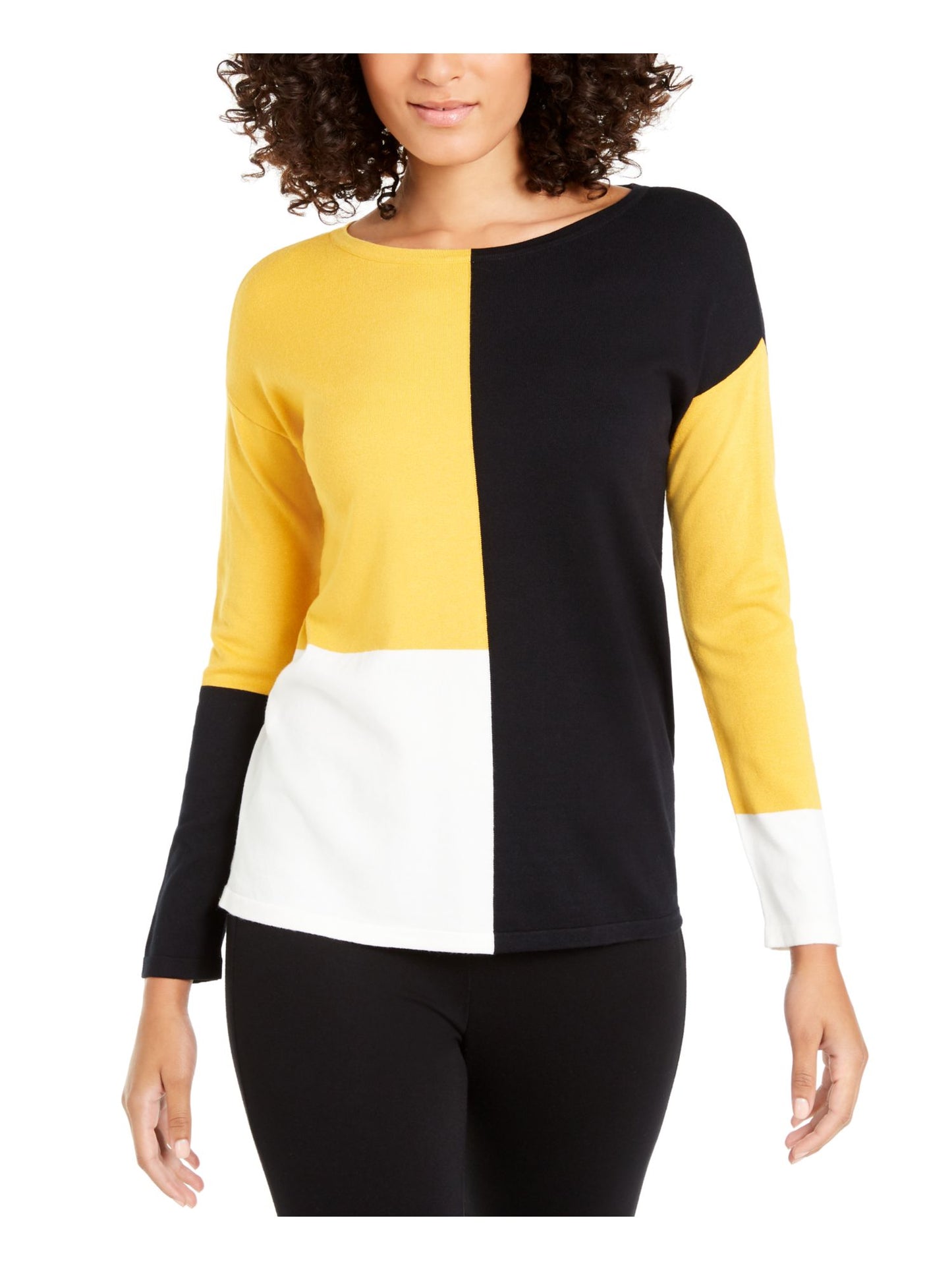 Alfani Women's Colorblocked Dropped Shoulder Top Yellow Size Large