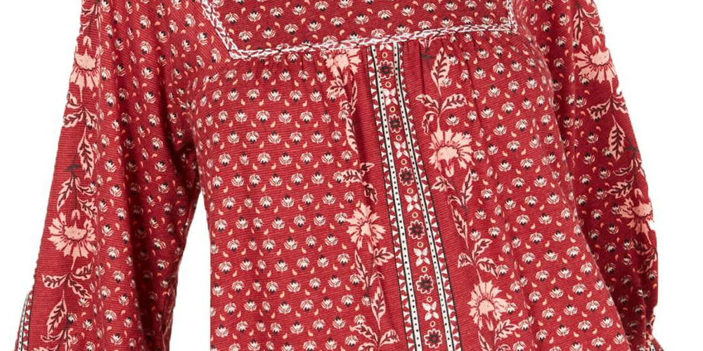 Style & Co Women's Printed Peasant Top Red Size Petite S