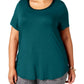 Alfani Women's Plus Satin Trim Short Sleeves T-Shirt Blue Size 0X