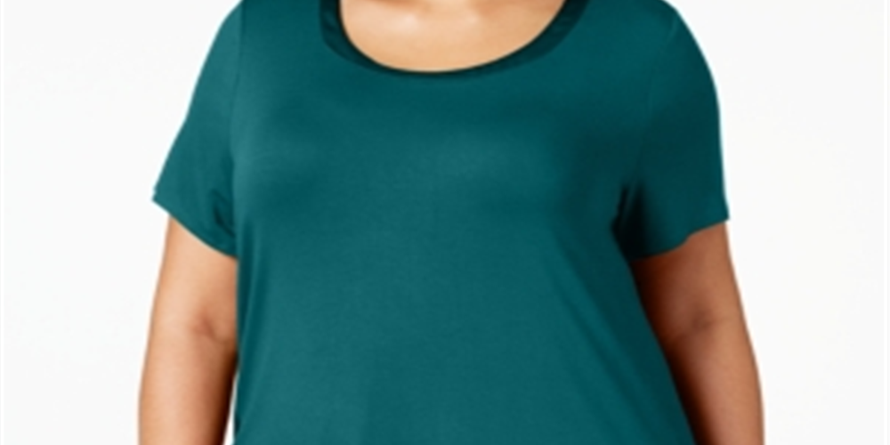 Alfani Women's Plus Satin Trim Short Sleeves T-Shirt Blue Size 0X