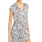 Bar III Women's Patterned Short Sleeve V Neck Below the Knee Mermaid Dress White Size Medium