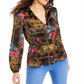 Thalia Sodi Women's Printed Zip Peplum Top Black Size L