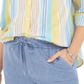 Charter Club Women's Beach Stripe Linen Blend Shirt White Size Large