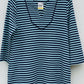 Charter Club Women's Striped Split Neck 3/4 Sleeve Knit Top Blue Size Medium
