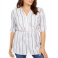 Charter Club Women's Striped Tie Waist Cotton Top White Size Small