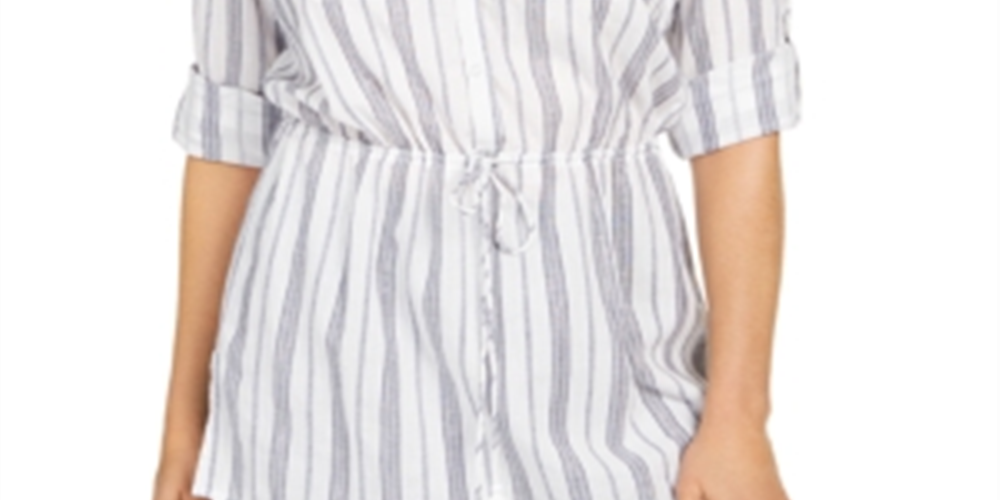 Charter Club Women's Striped Tie Waist Cotton Top White Size Small