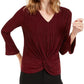 Alfani Women's Plus Textured Bell Sleeve Blouse Red Size XX-Large
