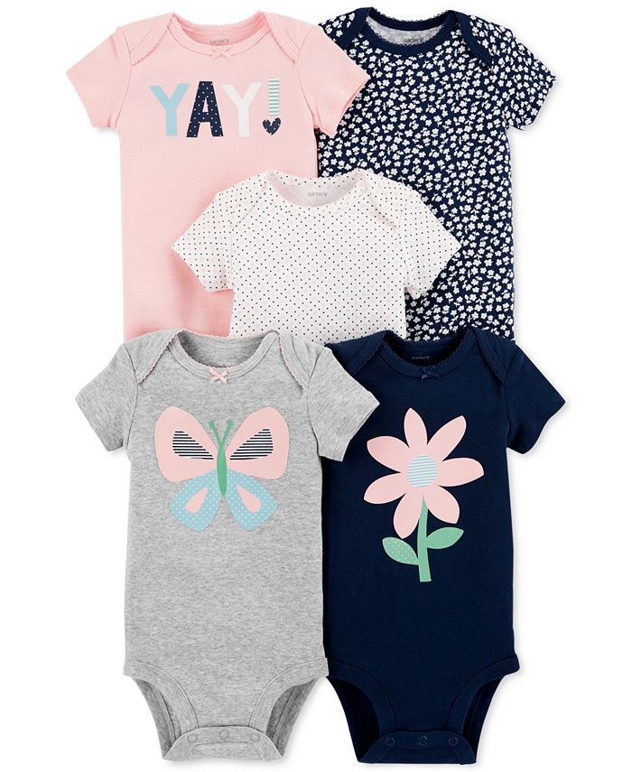 Carter's Baby Girl's 5 Pack Printed Bodysuits Gray Size 12 Months