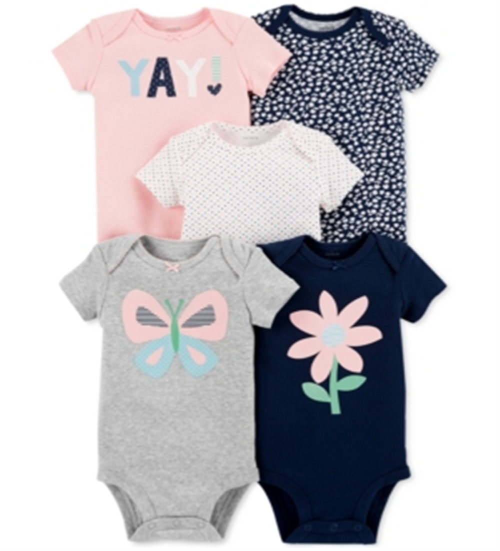 Carter's Baby Girl's 5 Pack Printed Bodysuits Gray Size 12 Months