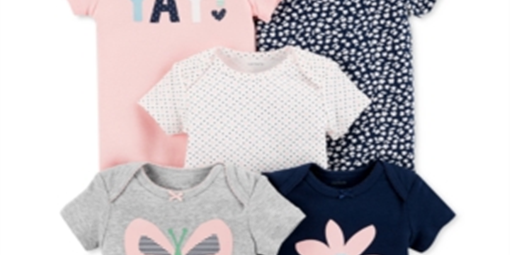 Carter's Baby Girl's 5 Pack Printed Bodysuits Gray Size 12 Months
