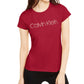 Calvin Klein Women's Beaded Printed Short Sleeve Jewel Neck T-Shirt Top Red Size X-Large