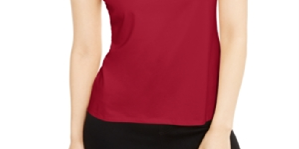 Calvin Klein Women's Beaded Printed Short Sleeve Jewel Neck T-Shirt Top Red Size X-Large