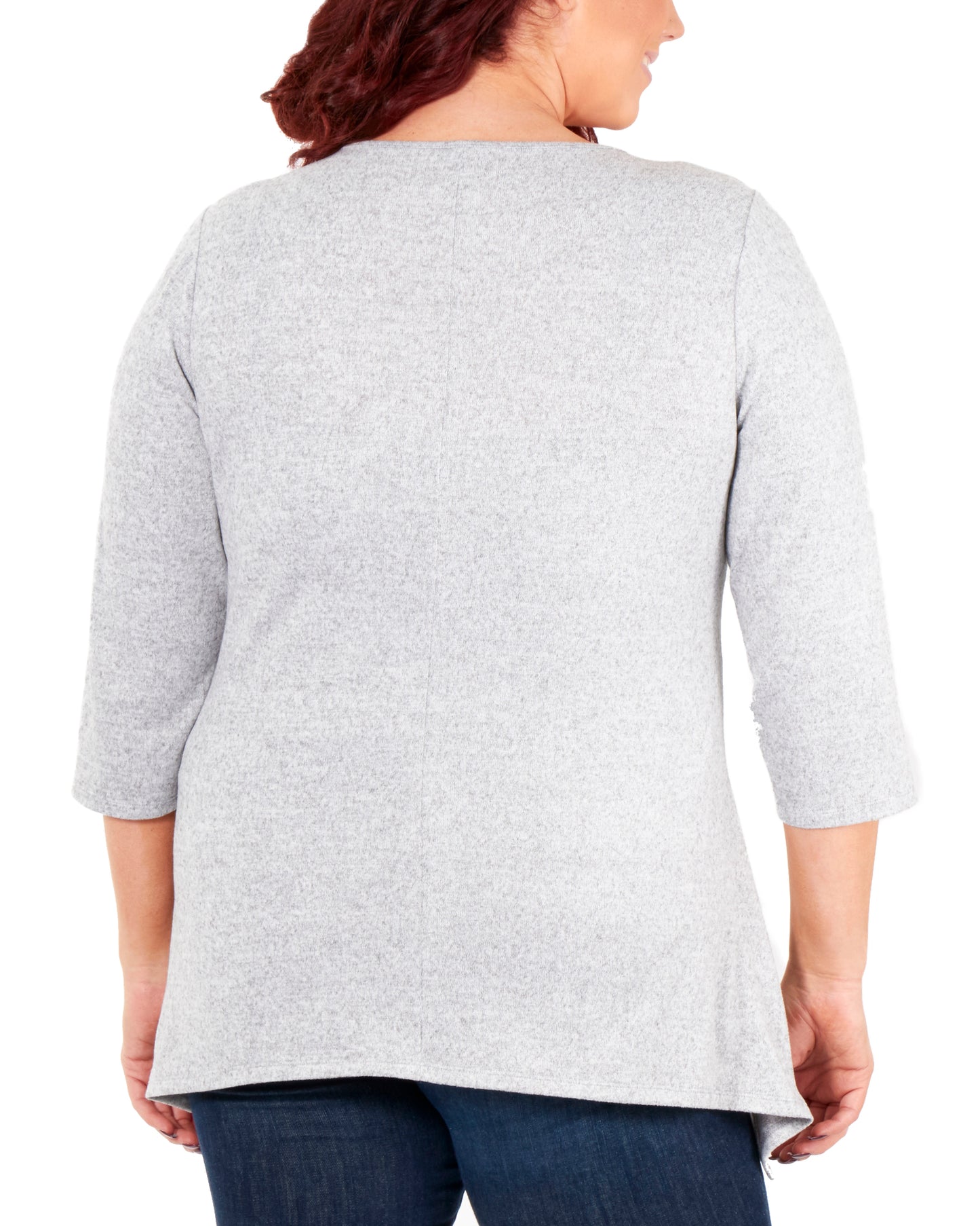 NY Collection Women's Plus 3/4 Sleeve V Neck Top Gray Size 1X