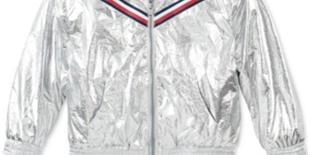 Tommy Hilfiger Big Girl's Hooded Metallic with Faux Fur Trim Jacket Silver Size 12-14