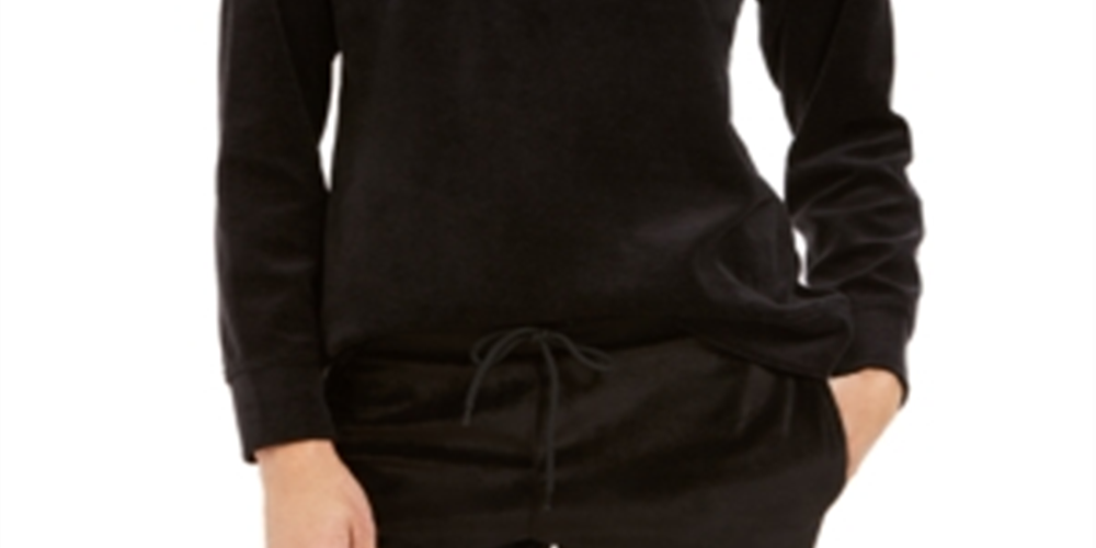Karen Scott Women's Sport Velour Sweatshirt Black Size X-Large