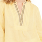 चार्टर क्लब वीमेन लिनेन बीडेड स्प्लिट नेक टॉप पीला बड़ा आकार