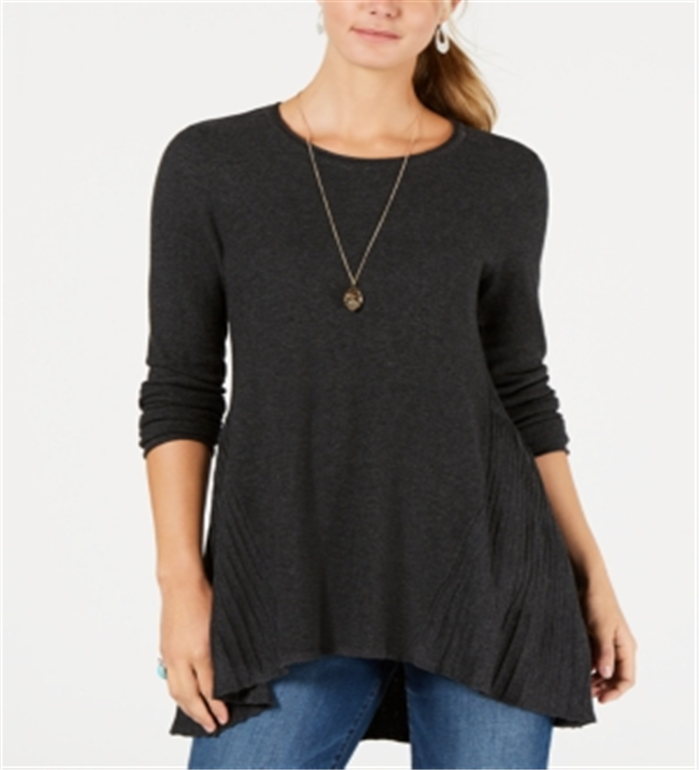 Style & Co Women's Pleated High Low Sweater Black  Size -PP