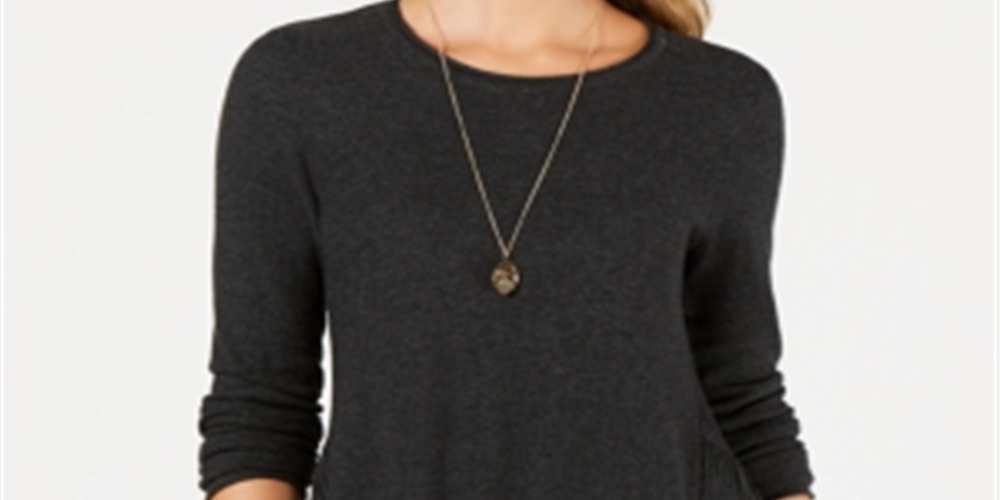 Style & Co Women's Pleated High Low Sweater Black  Size -PP