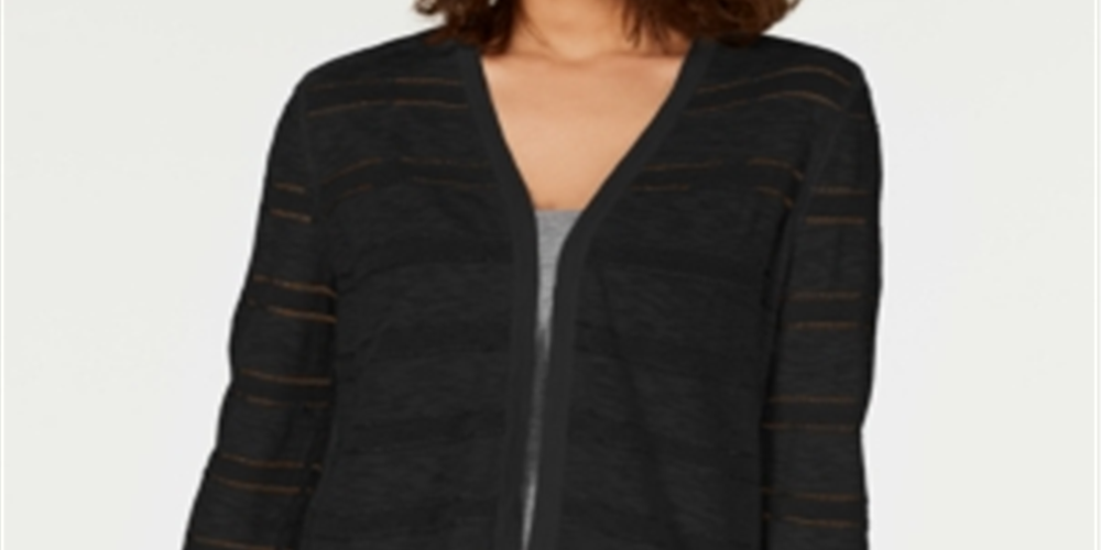 Charter Club Women's Pointelle Striped Cardigan Black Size X-Large