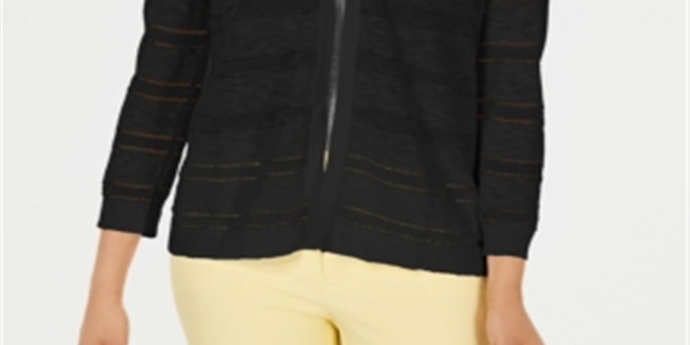 Charter Club Women's Pointelle Striped Cardigan Black Size X-Large