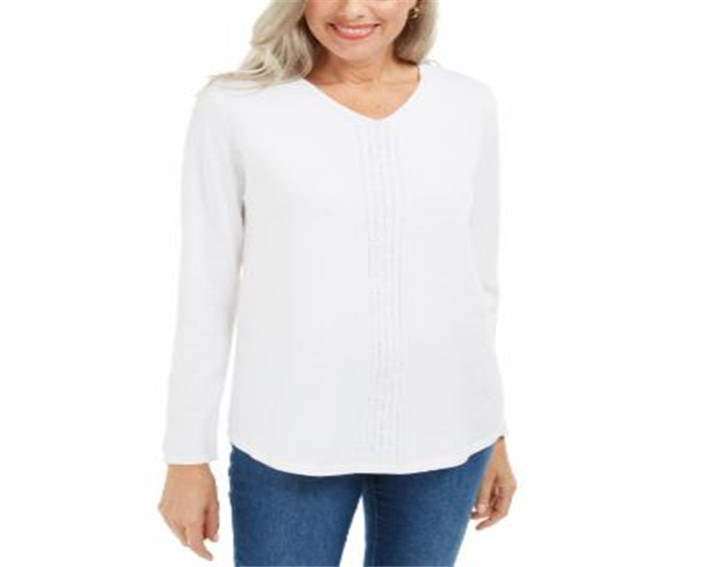 Karen Scott Women's Cotton Cable Knit Sweater White Size X-Large