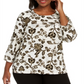 JM Collection Women's Plus Metallic Floral Print Top Eggshell-Black Size 2X