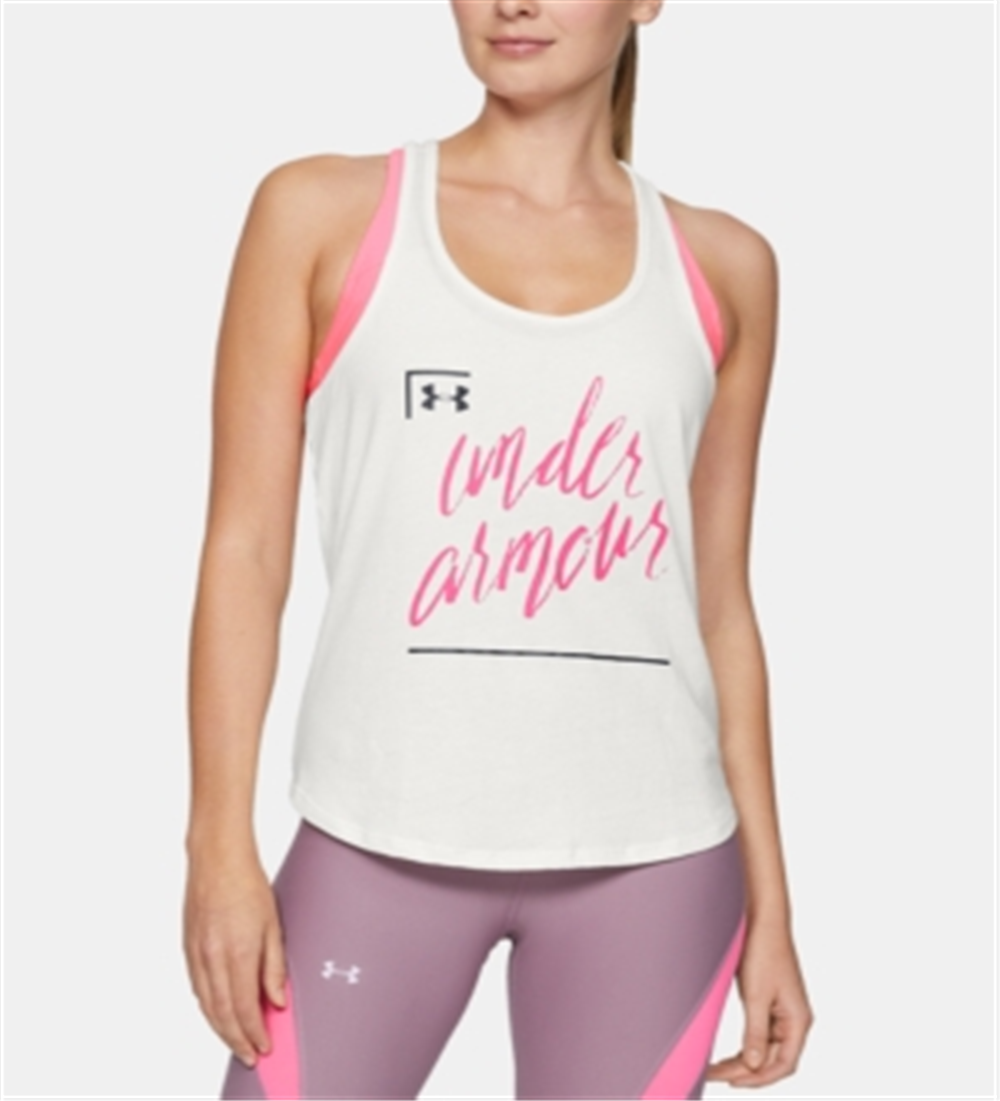 Under Armour Women's Graphic Script Crossback Studio Tank Top White Size Medium