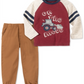 Kids Headquarters Little Boy's 2 Pc on the Move Colorblocked Bulldozer Applique T-Shirt & Twill Jogger Pants Set Maroon-Gray Size 5