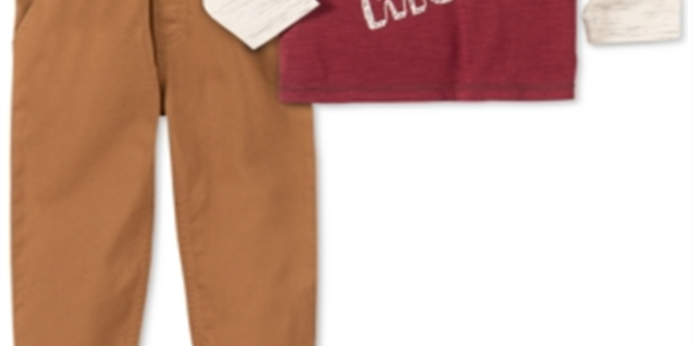 Kids Headquarters Little Boy's 2 Pc on the Move Colorblocked Bulldozer Applique T-Shirt & Twill Jogger Pants Set Maroon-Gray Size 5