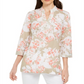 Charter Club Women's Printed Embroidered Voile Linen Blend Tunic Brown Size Small