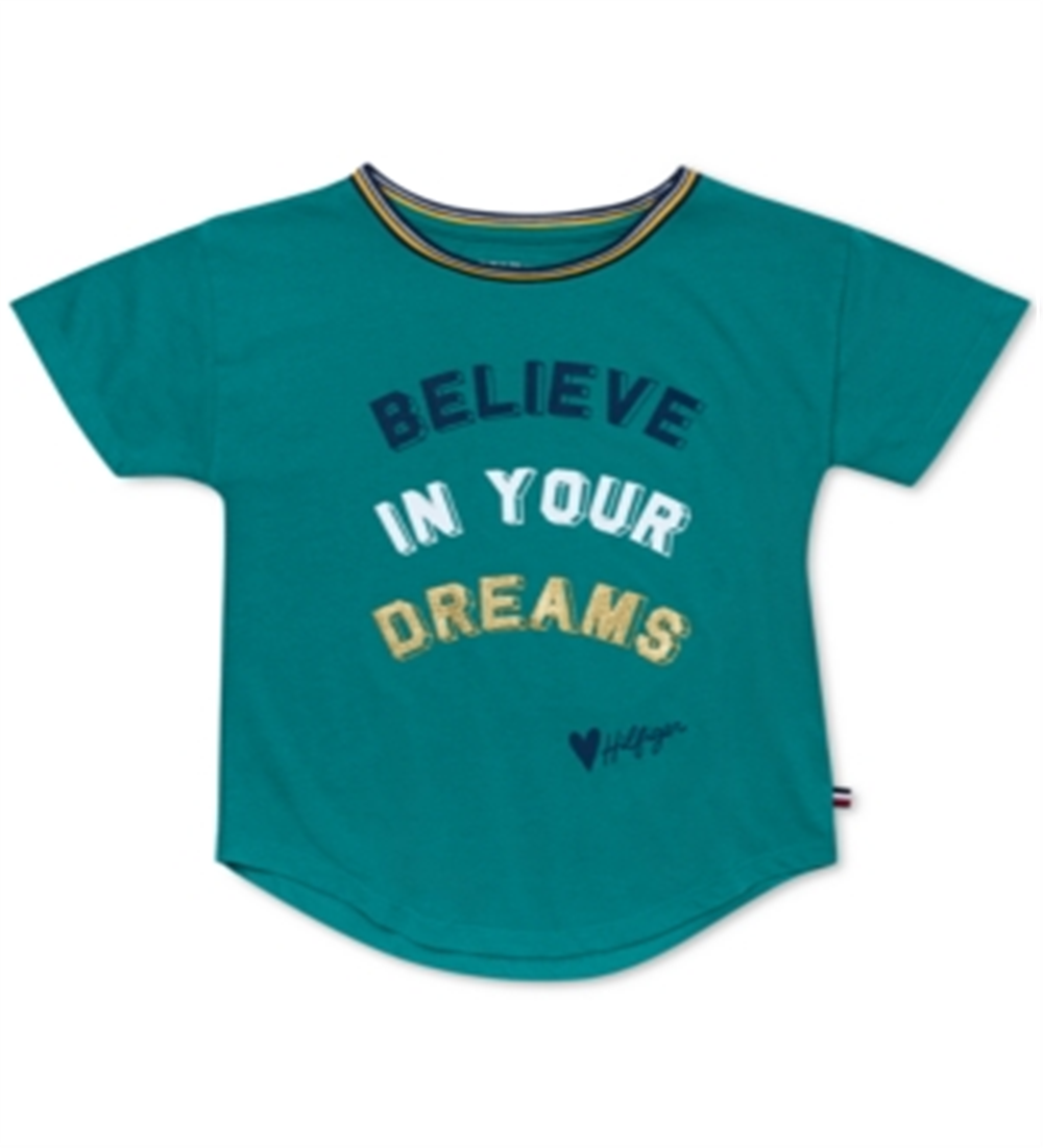 Tommy Hilfiger Big Girl's Believe in Your Dreams T-Shirt Green Size 8-10