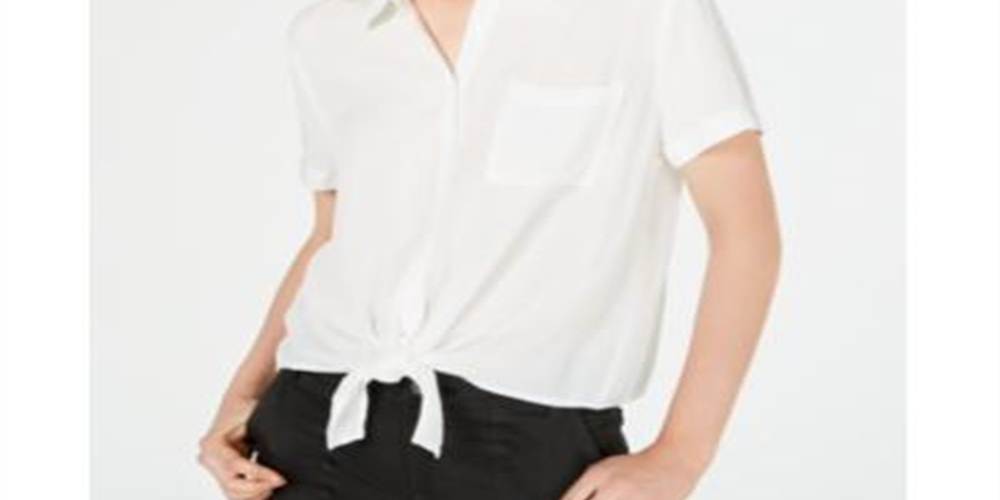 Hippie Rose Women's Short Sleeve Collared Button Up Top White Size Large