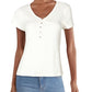 Common Stitch Junior's Button Placket Short Sleeve T-Shirt White Size Large