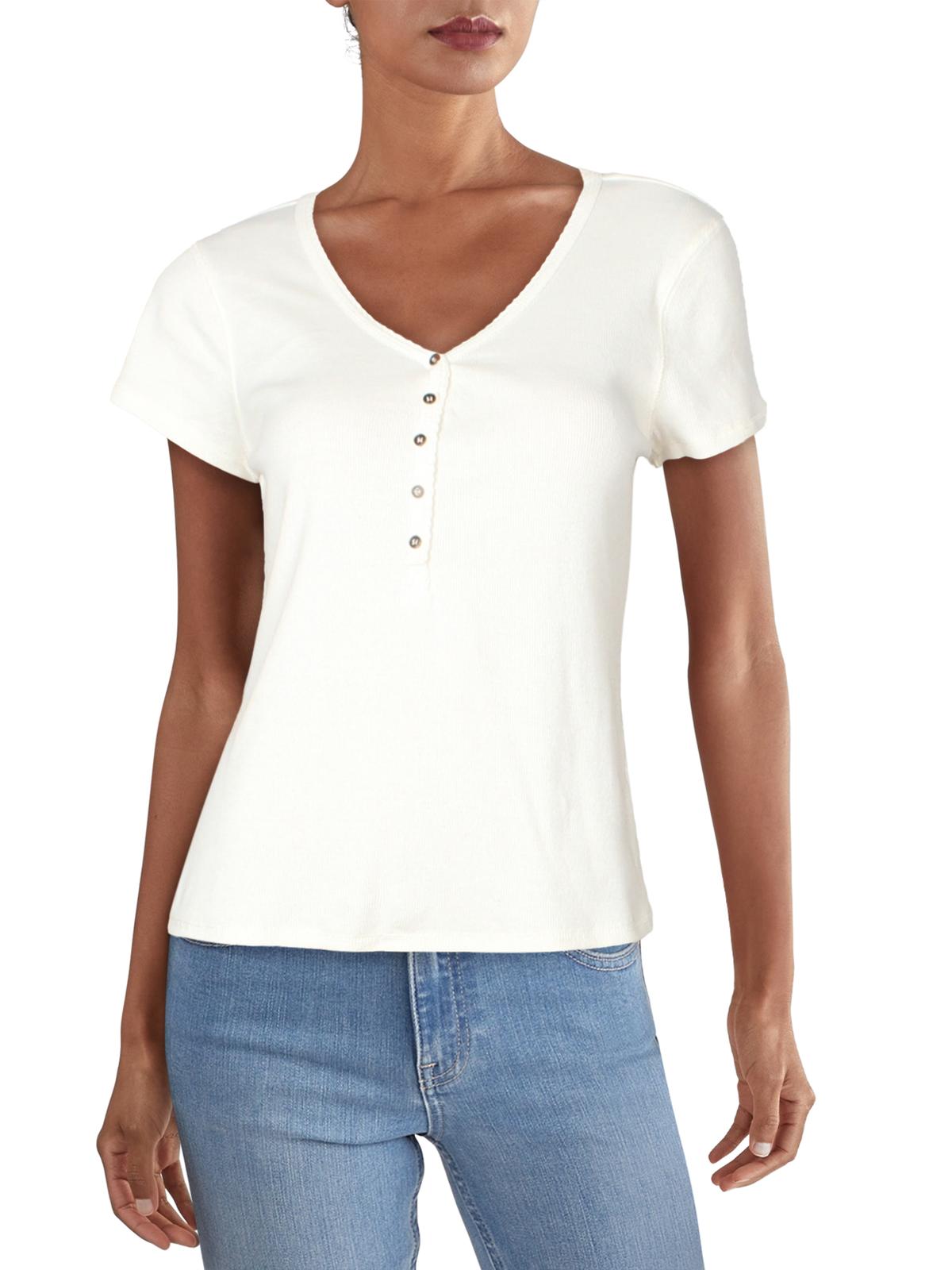 Common Stitch Junior's Button Placket Short Sleeve T-Shirt White Size Large