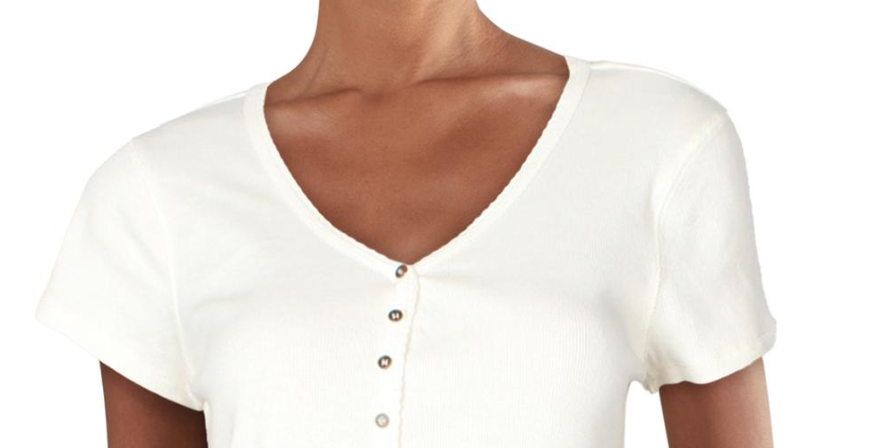 Common Stitch Junior's Button Placket Short Sleeve T-Shirt White Size Large