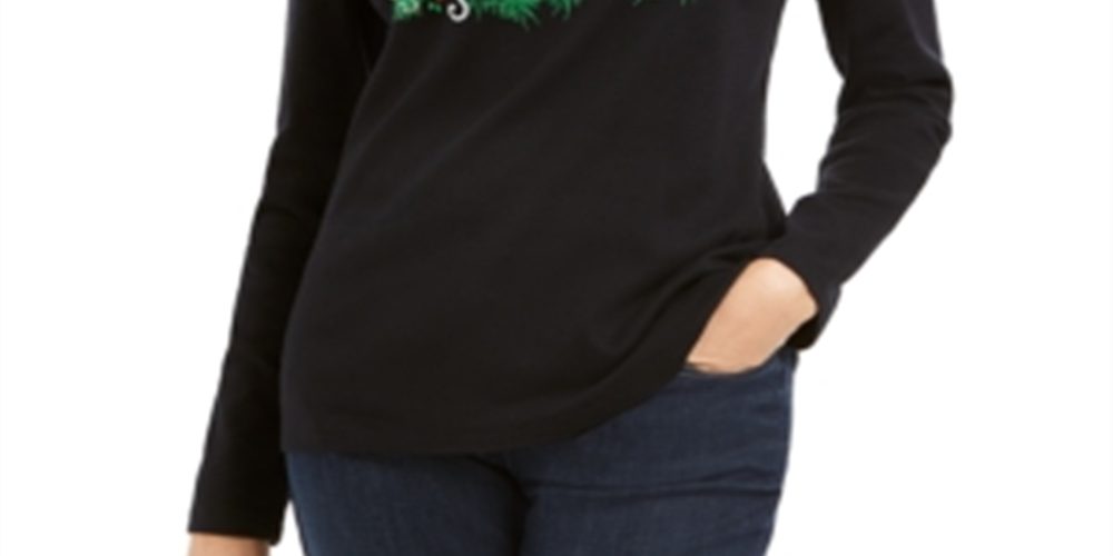 Karen Scott Women's Merry Cats Cotton Top Black Size Small