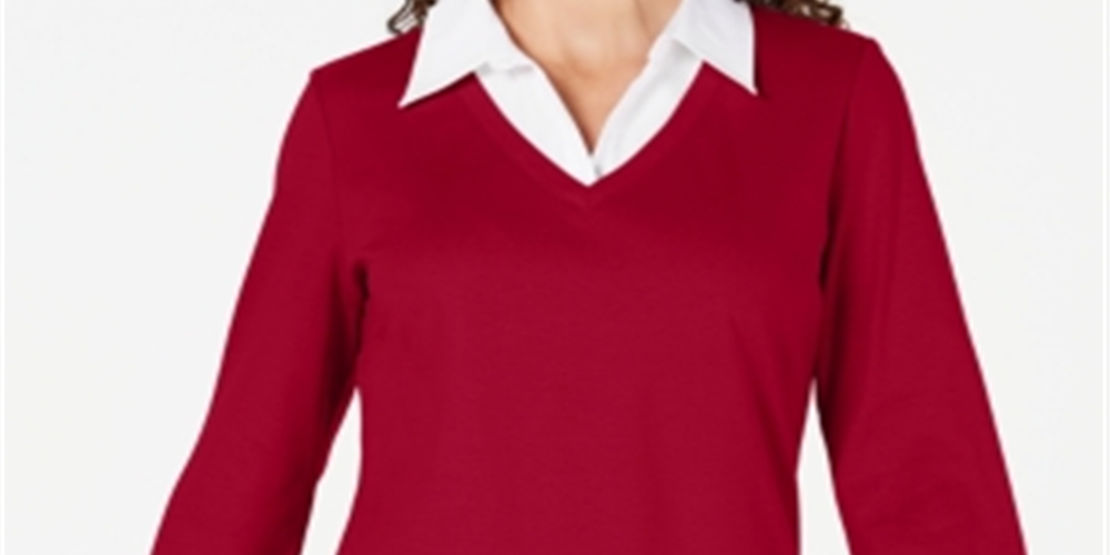 Karen Scott Women's Cotton Layered Look Top Red Size Small