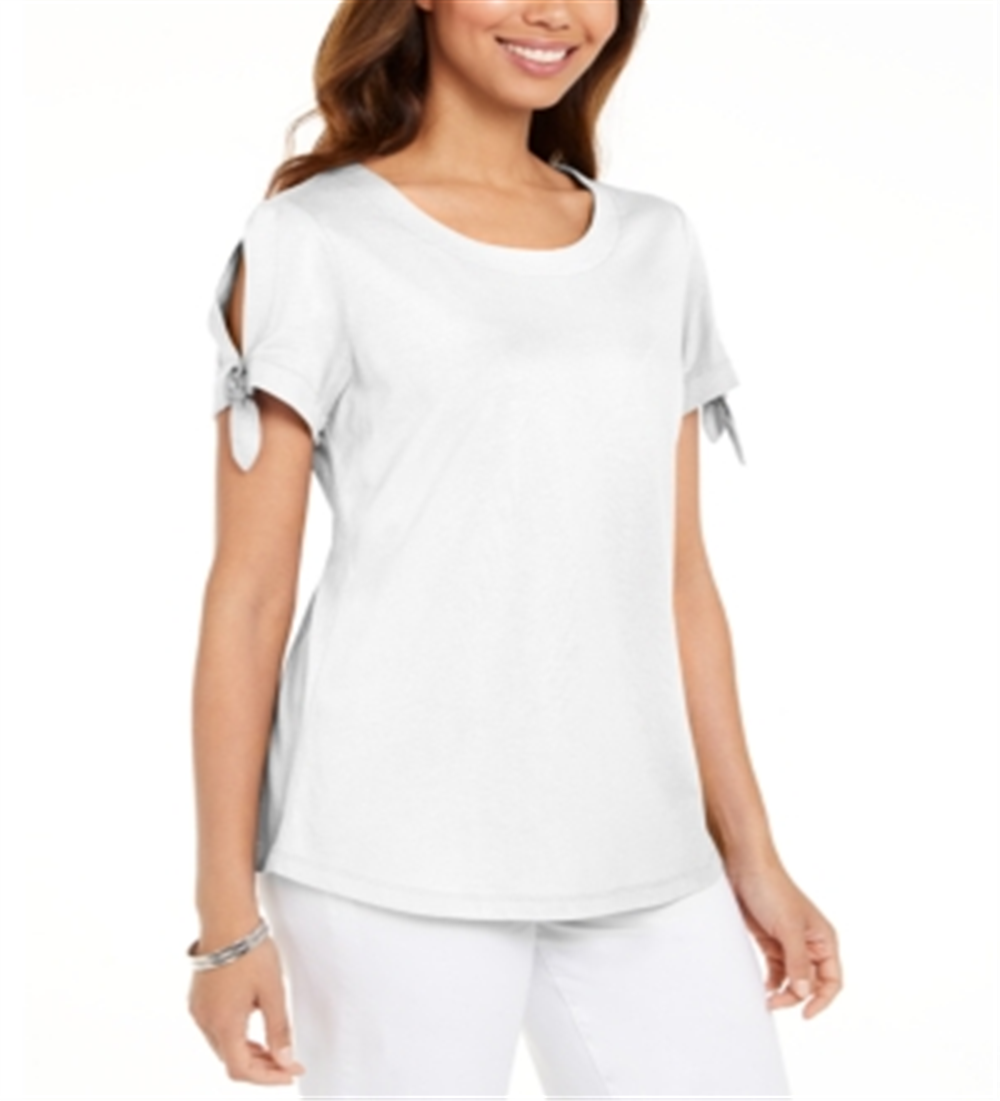 Karen Scott Women's Tie Sleeve T-Shirt White Size XX-Large
