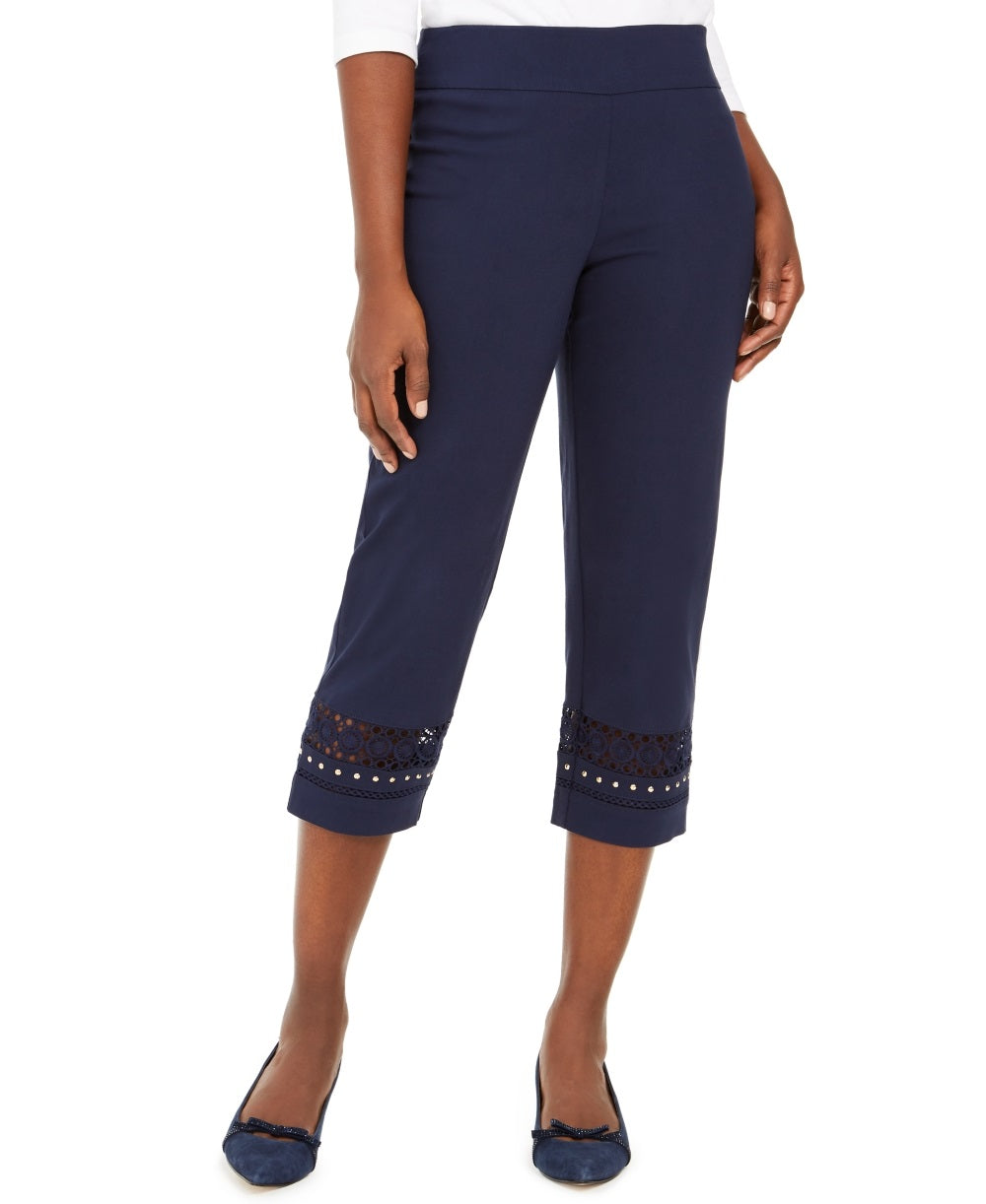 JM Collection Women's CrochetTrim Studded Capris Blue Size Small