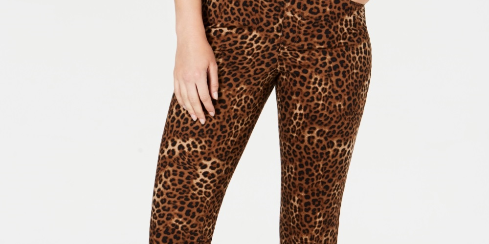 Charter Club Women's Animal Print Lexington Straight Leg Jeans Brown Size 6