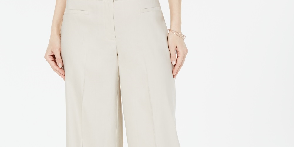 Alfani Women's Wide Leg Linen Pants Beige Size 10 Petite