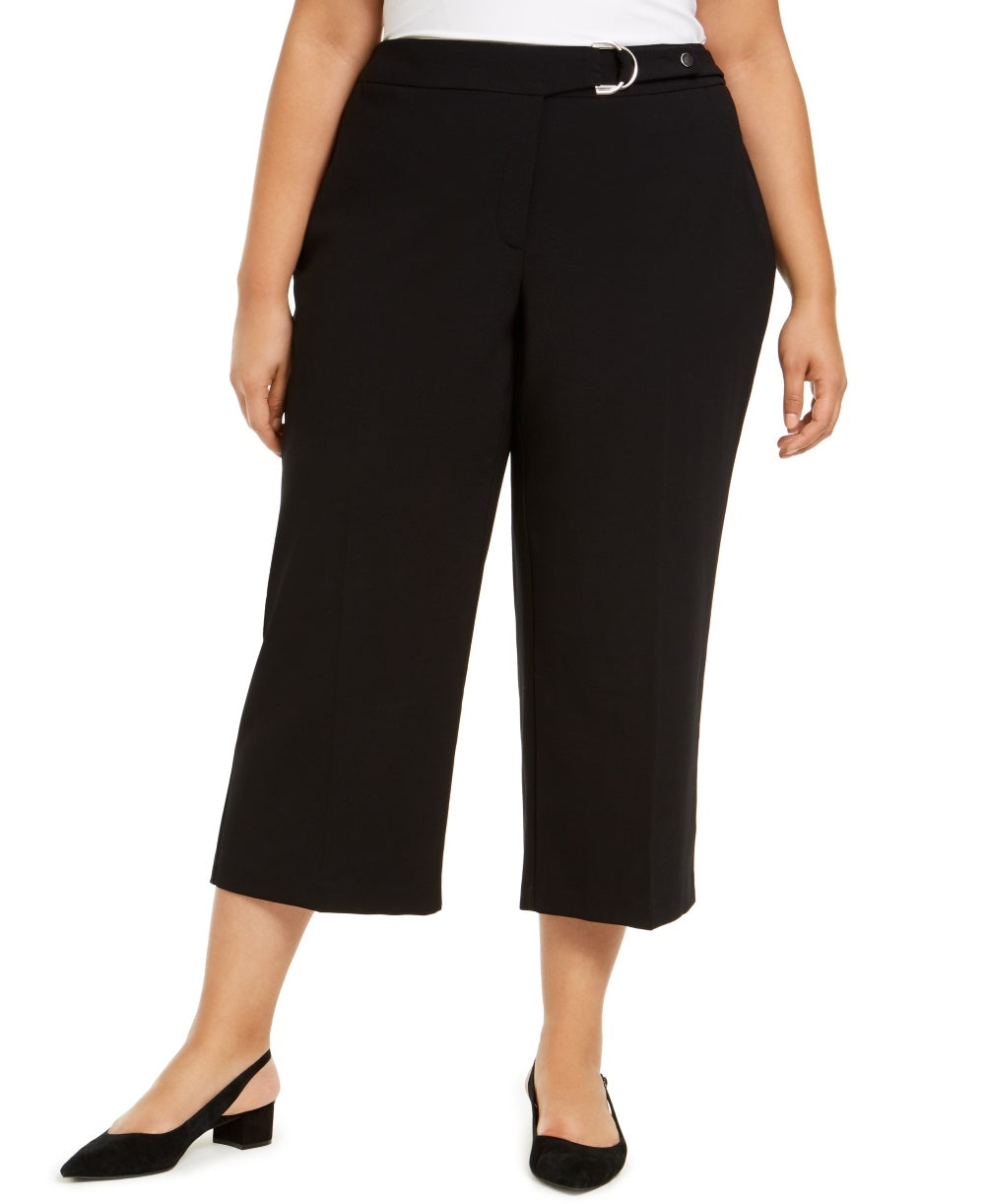 Alfani Women's Belted Hardware-Detail Culotte Pants  Black Size Petite Small